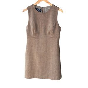 Vintage Ralph by Ralph Lauren Herringbone Sleeveless Wool Dress Size 6 Brown USA